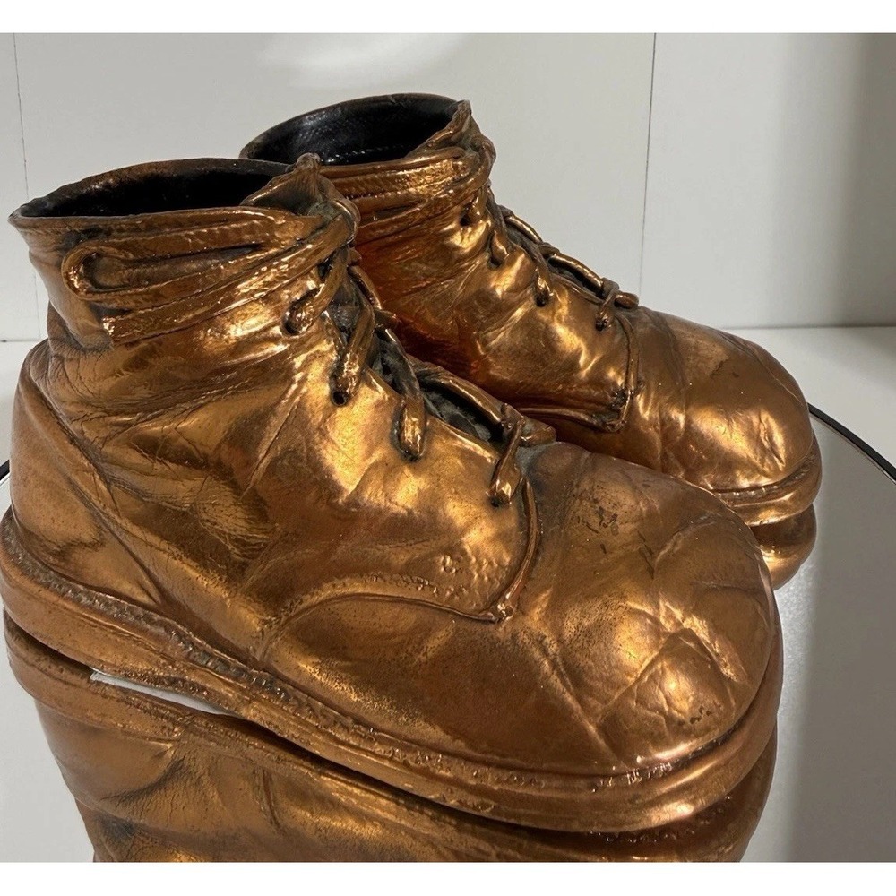 Vintage Bronzed Baby Shoes Pair Keepsake Heirloom Nursery Decor Copper Toned - Picture 2 of 6
